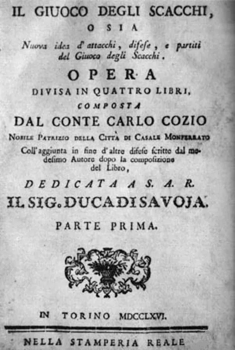 Η σελίδα τίτλου του βιβλίου του Carlo Cozio, Τορίνο 1766