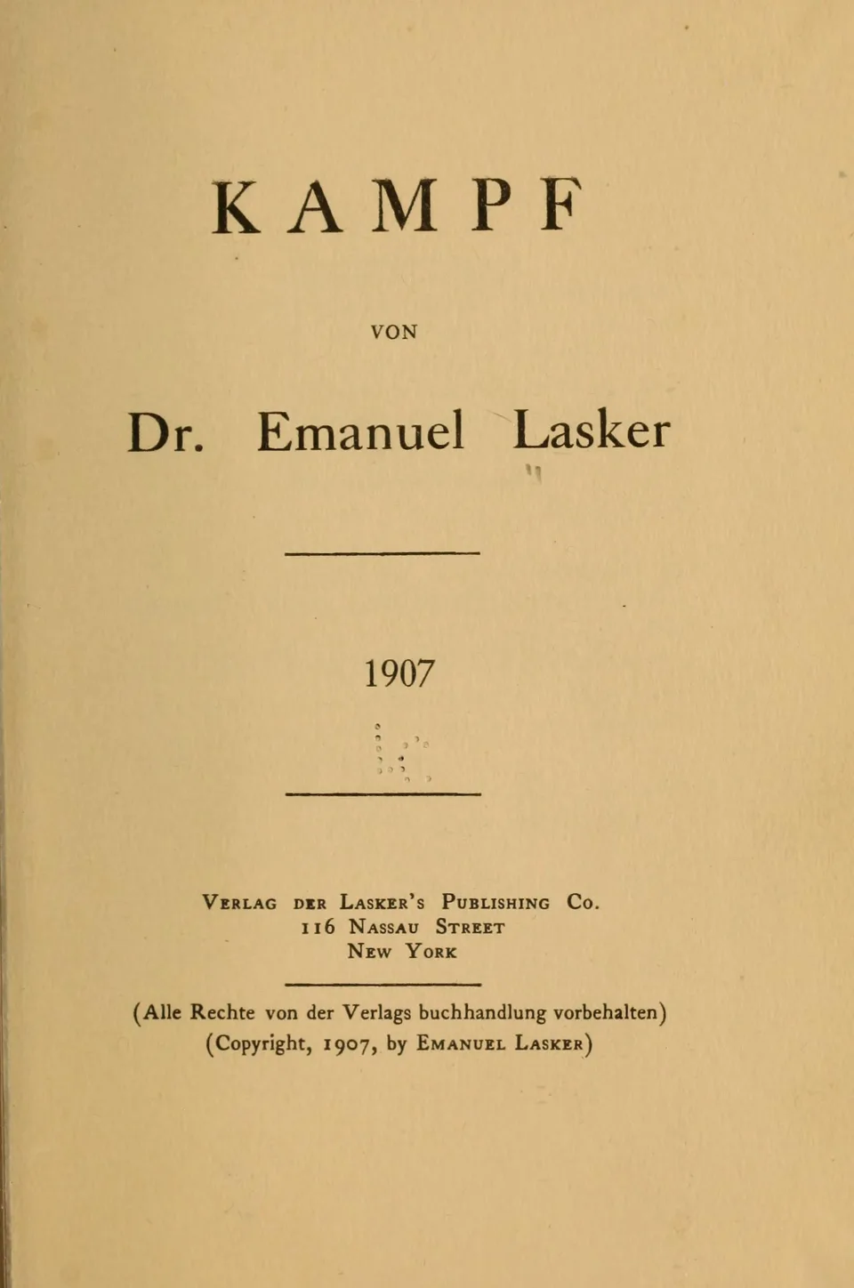 Η σελίδα τίτλου του Kampf του Lasker, Νέα Υόρκη 1907
